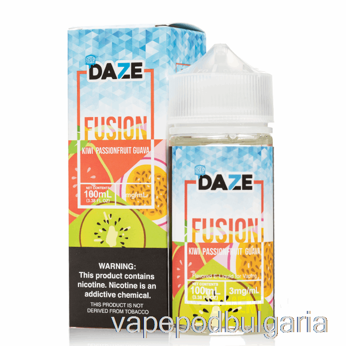 Vape 10000 Дръпки Iced Kiwi Passionfruit Guava - 7 Daze Fusion - 100ml 0mg